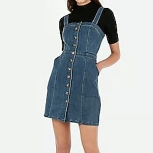 Express Denim Button Front Dress Jean Mini Dark‎ Wash Womens